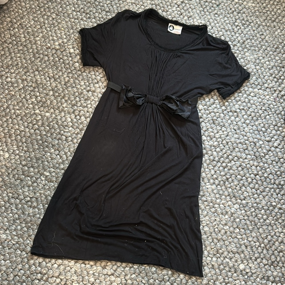 Lanvin Paris Black Short Sleeve Bow Waisted Midi Dress Size Small